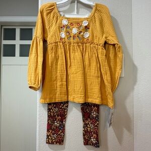 Kids Headquarters Yellow Top and Floral Leggings Set